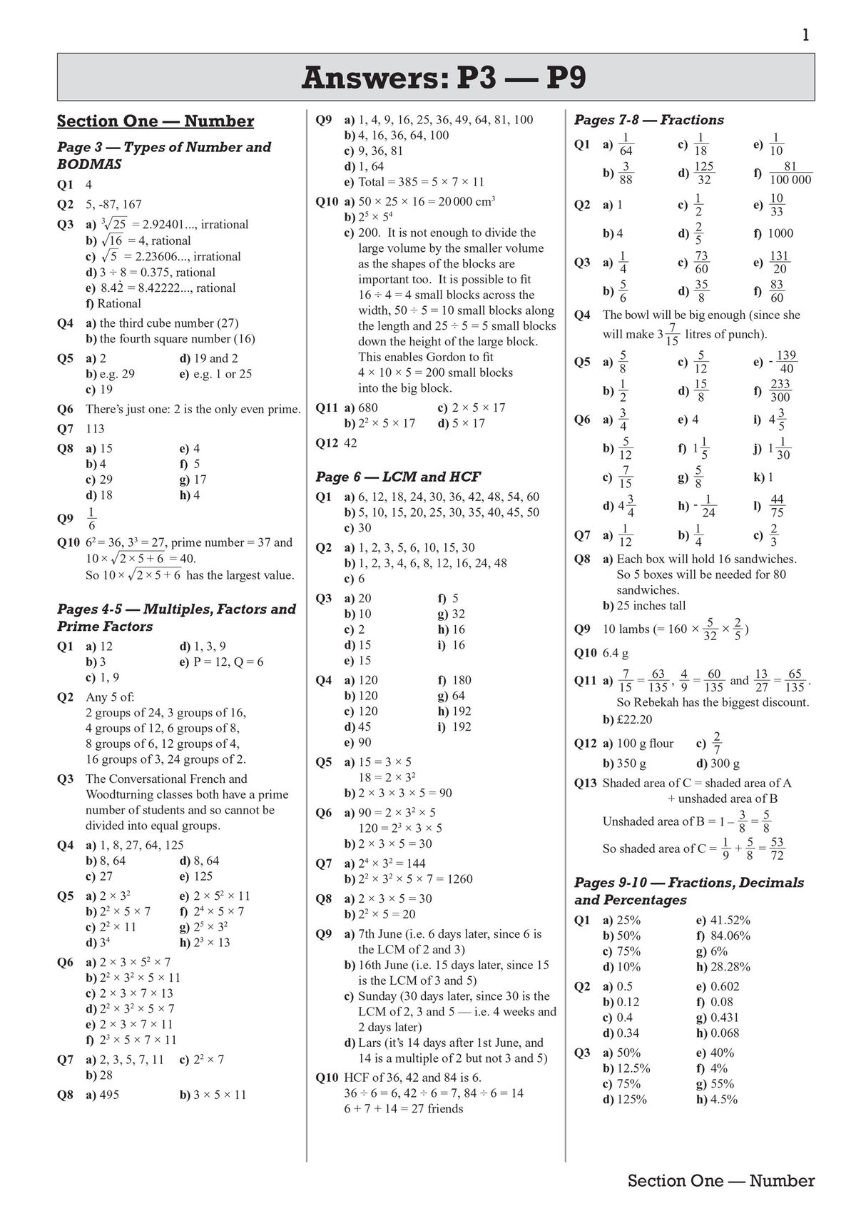 Sample answer pages showing detailed worked solutions for GCSE Maths topics