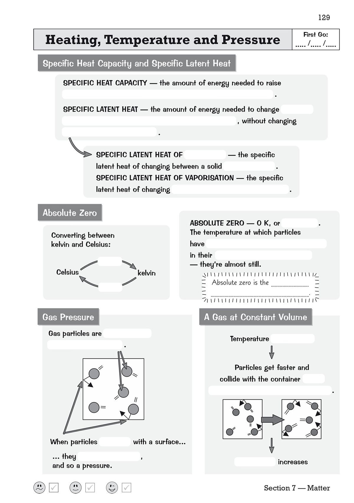 Sample page covering specific heat capacity, gas pressure and temperature concepts
