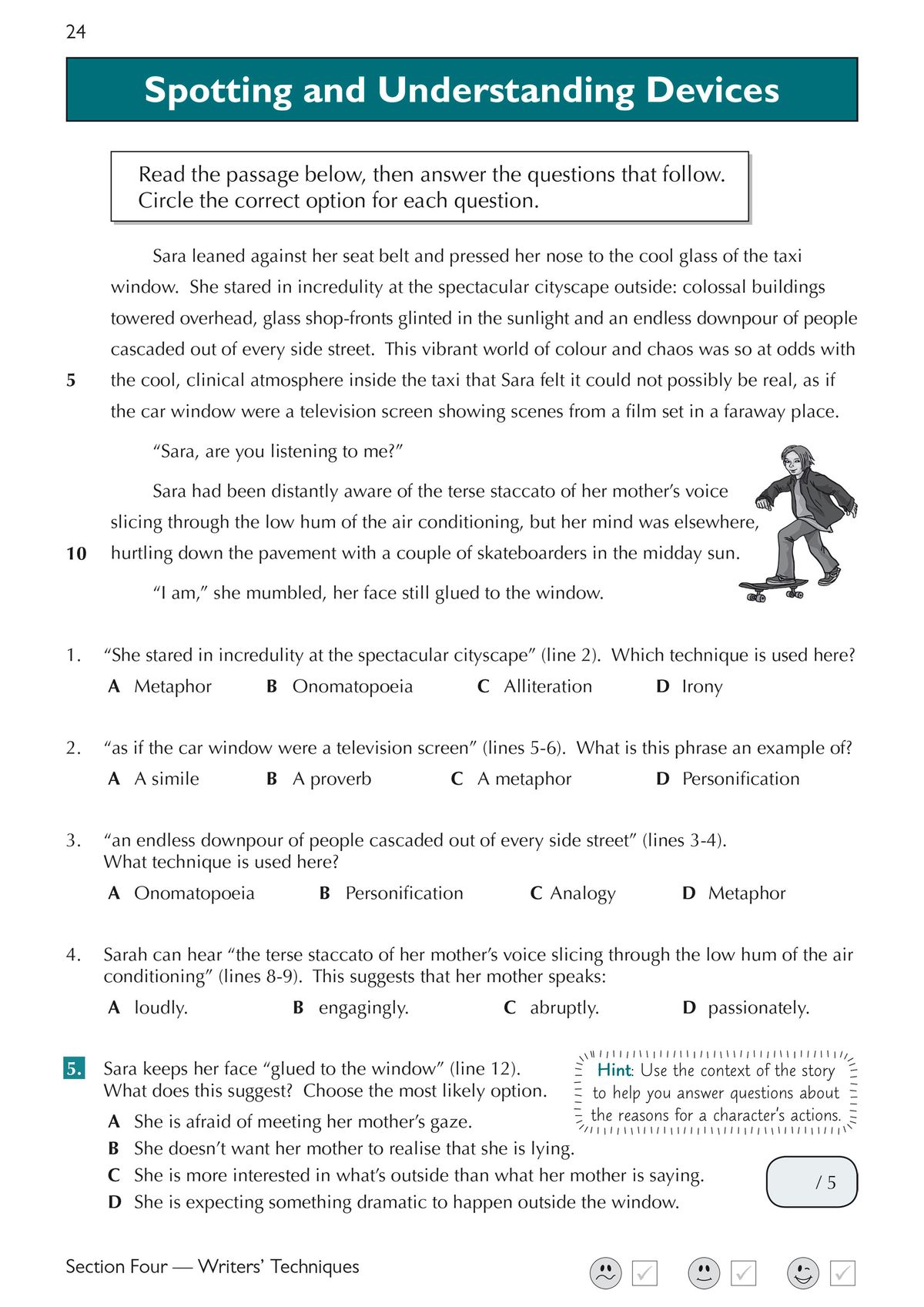 Another sample page from the GL 11+ English Stretch Workbook displaying a reading comprehension passage with inference and context questions