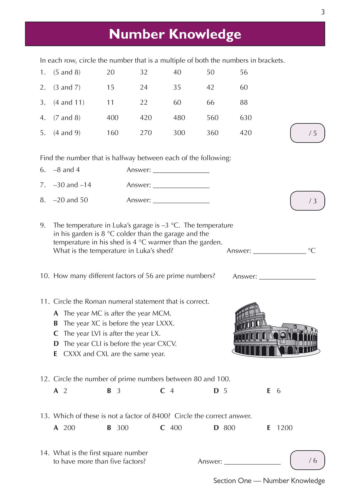 Sample pages showing place value and rounding questions with answer boxes and progress tracking