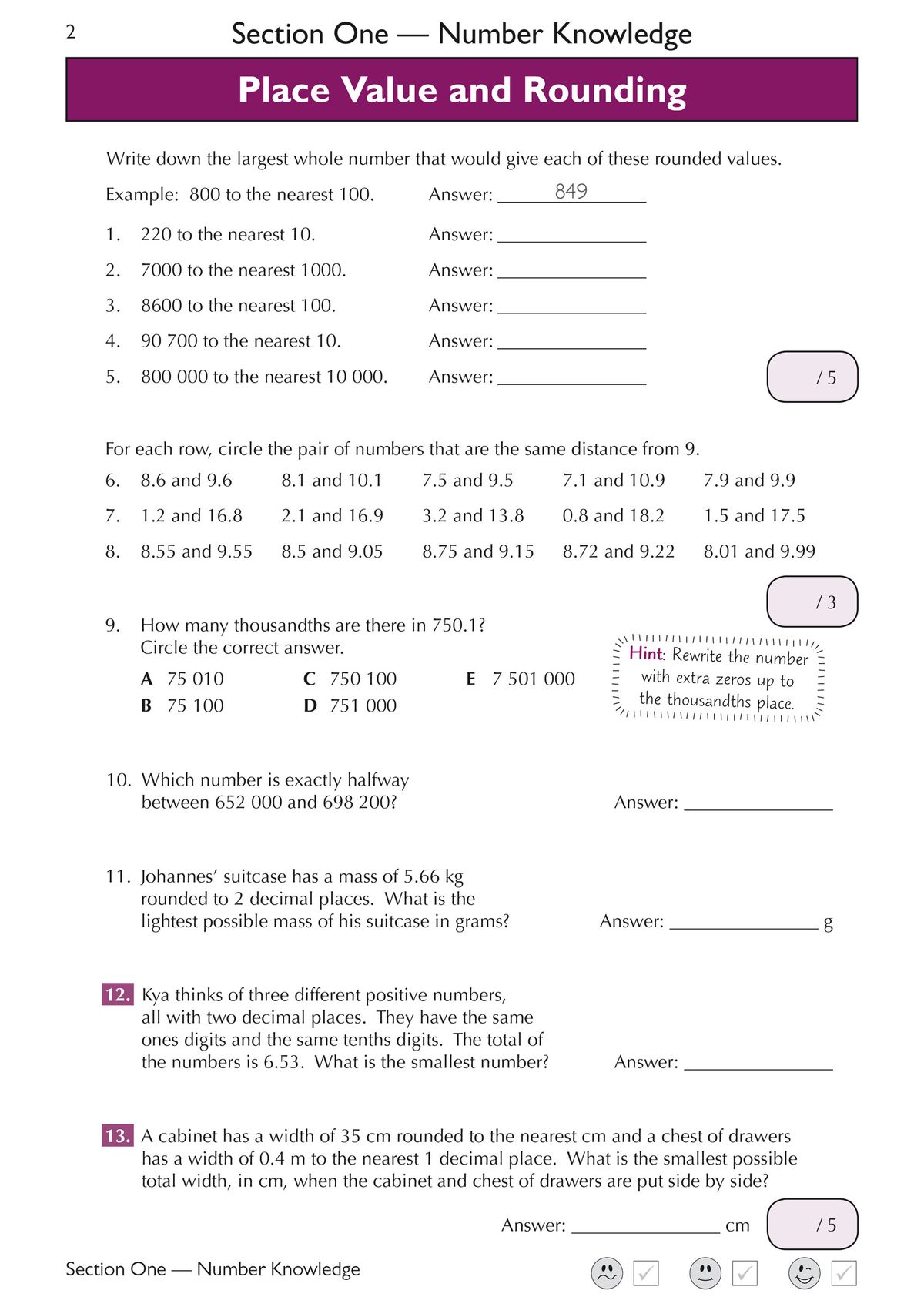 Number knowledge section featuring multiples, factors, Roman numerals and prime number questions