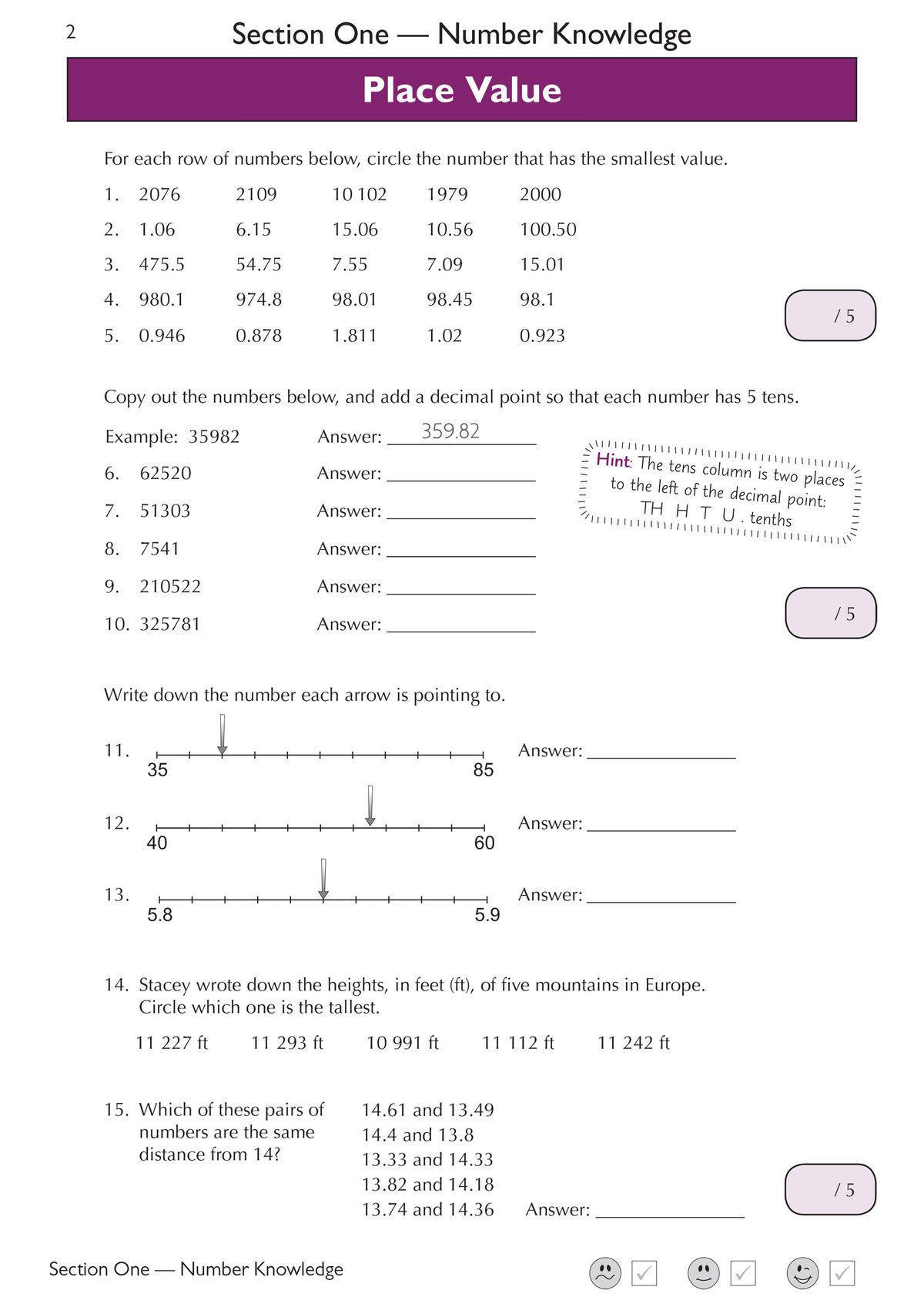 Place value and number knowledge practice questions from the GL 11+ Maths Workbook
