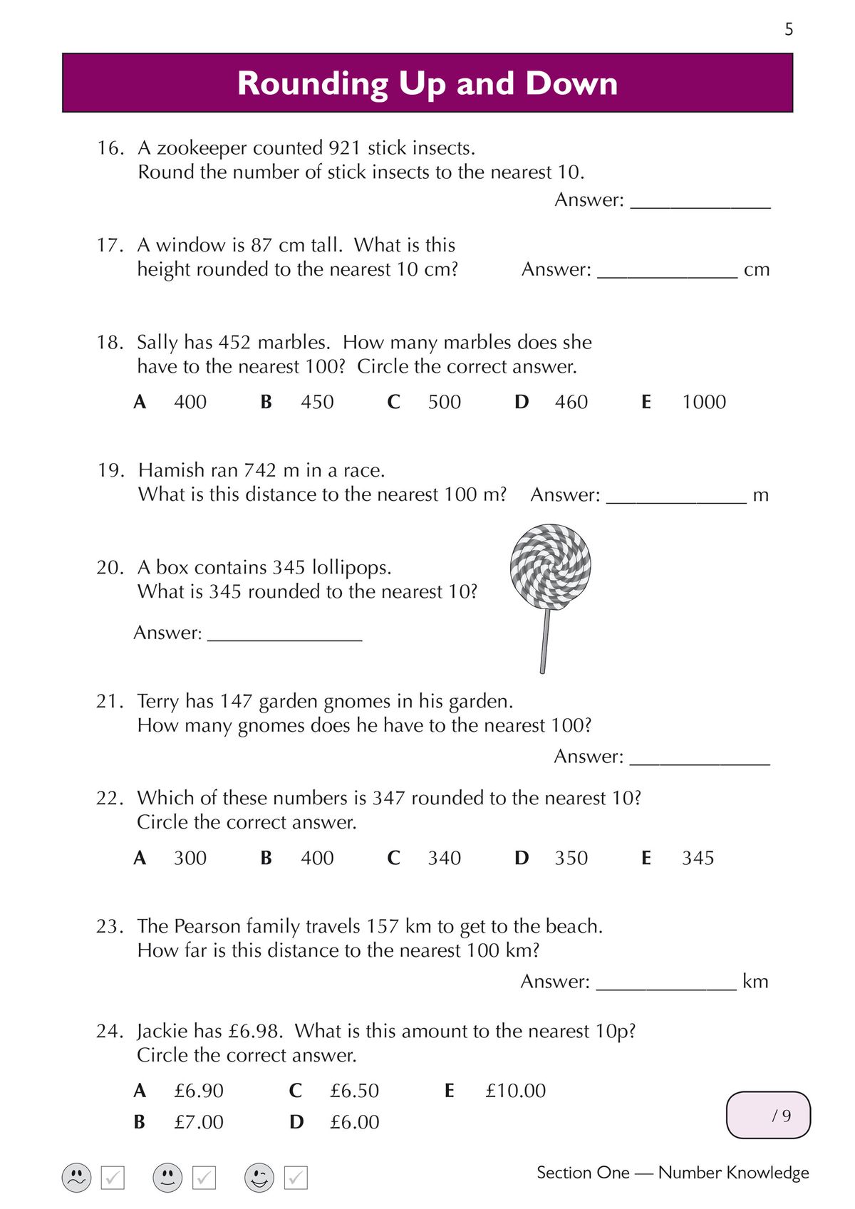 Rounding Up and Down questions with multiple-choice and written answer formats