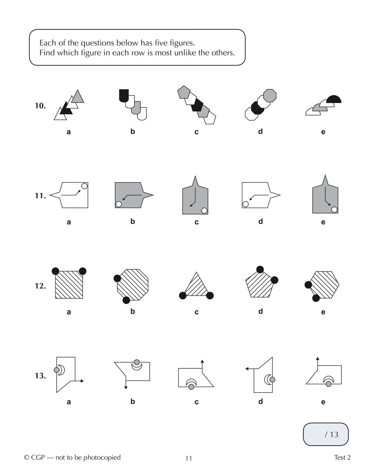 Non-Verbal Reasoning 10-minute test sample page showing spatial reasoning questions