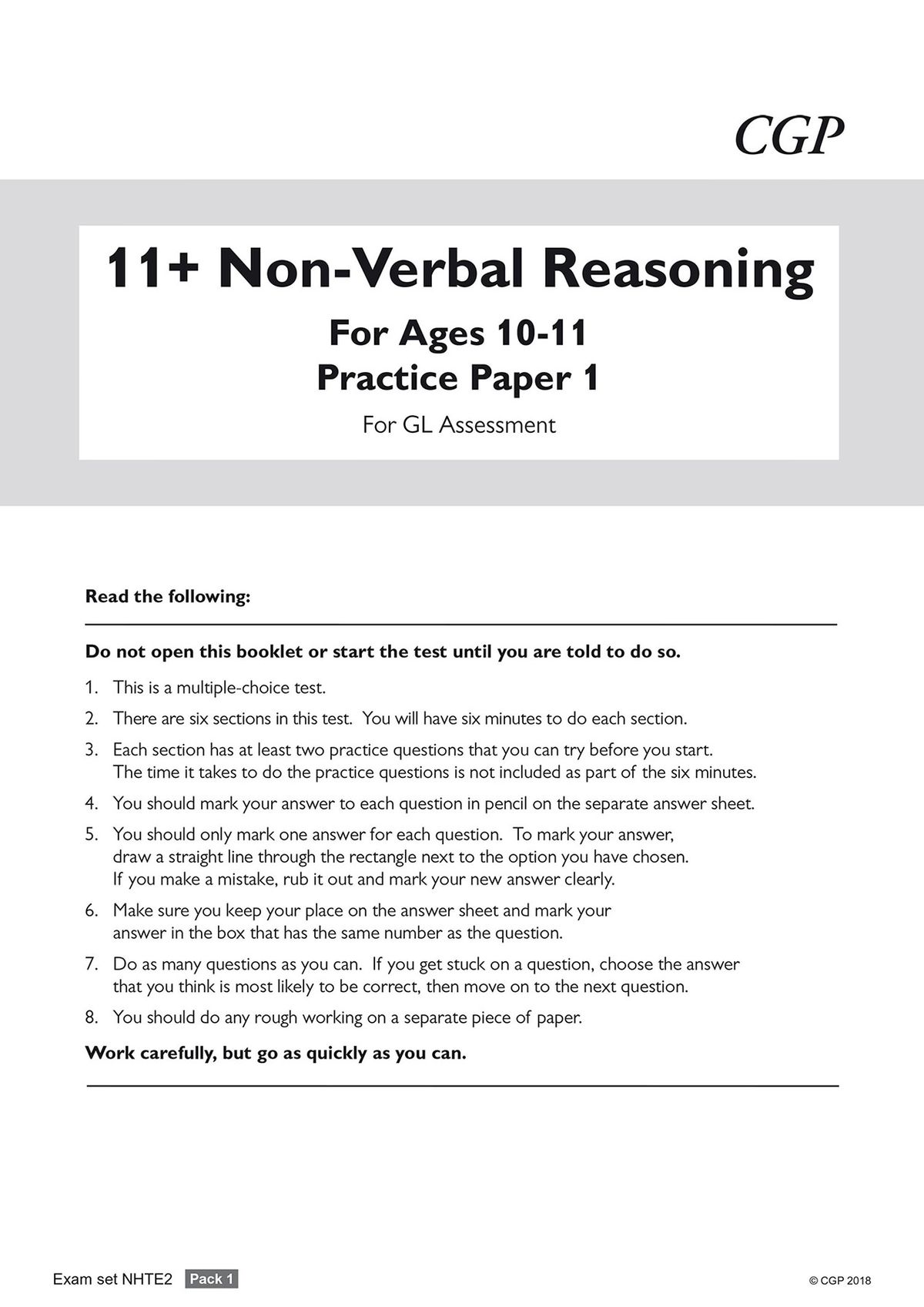 Non-Verbal Reasoning practice paper front cover for ages 10-11