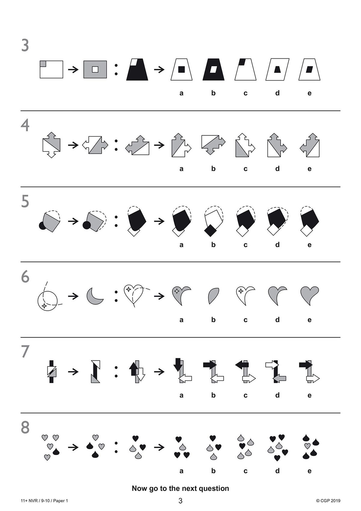 Sample page showing non-verbal reasoning questions with shape patterns and multiple choice answers