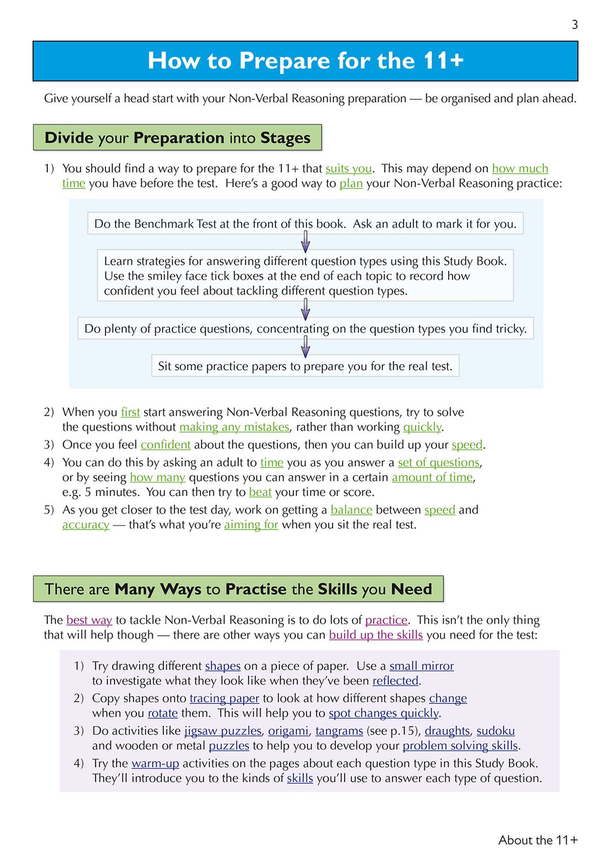 Sample page showing step-by-step preparation stages for Non-Verbal Reasoning