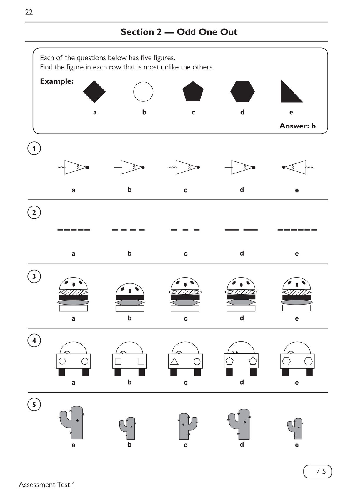 Interior page showing Odd One Out section with worked examples and practice questions