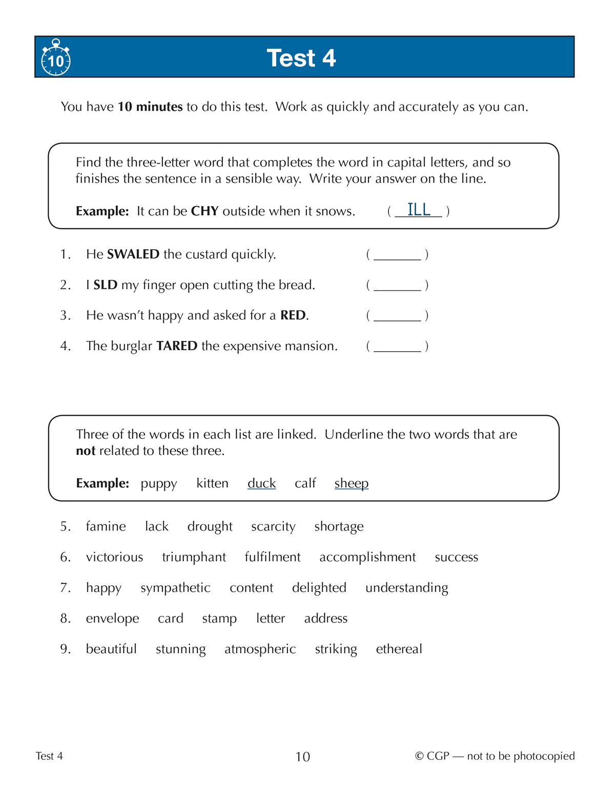 Answer section showing detailed explanations for test questions