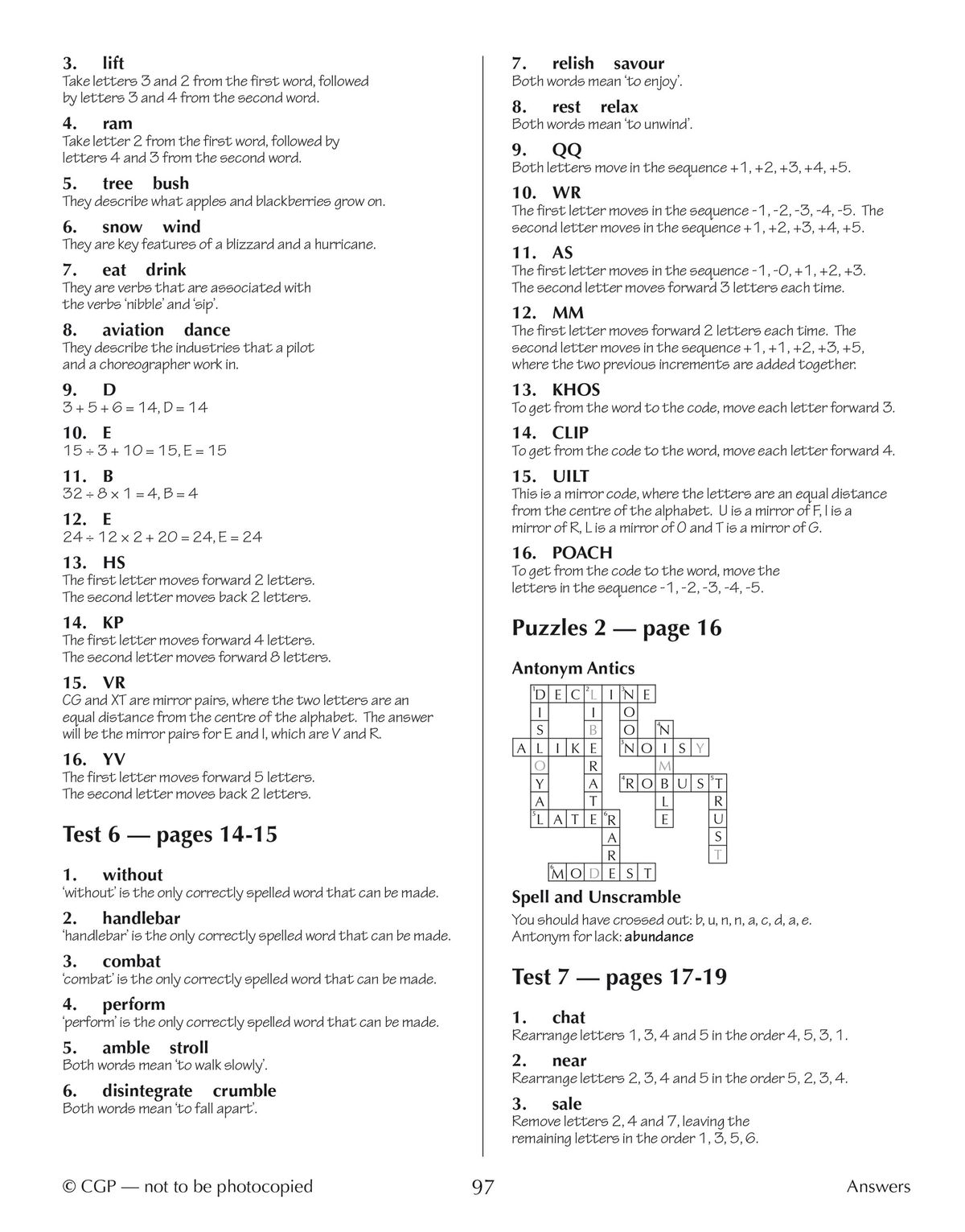 Sample test page showing question formats and instructions