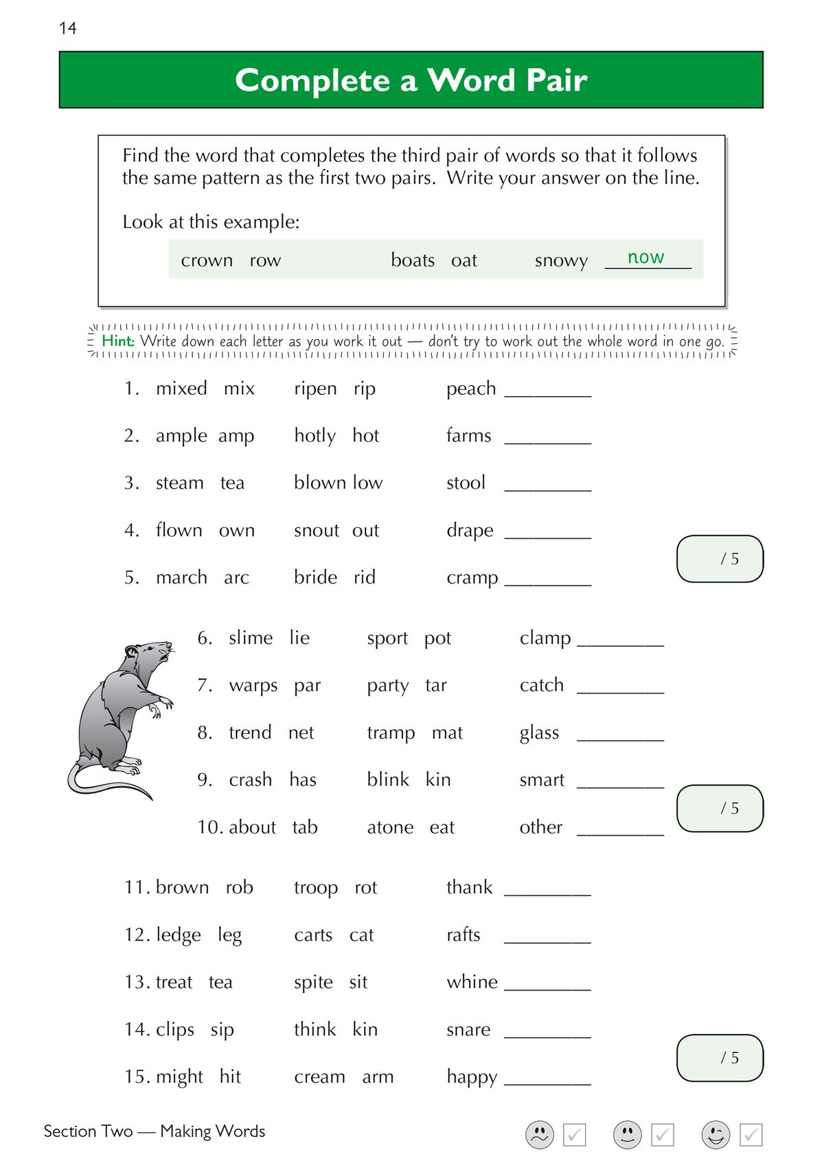 Sample page showing Complete a Word Pair questions with worked examples