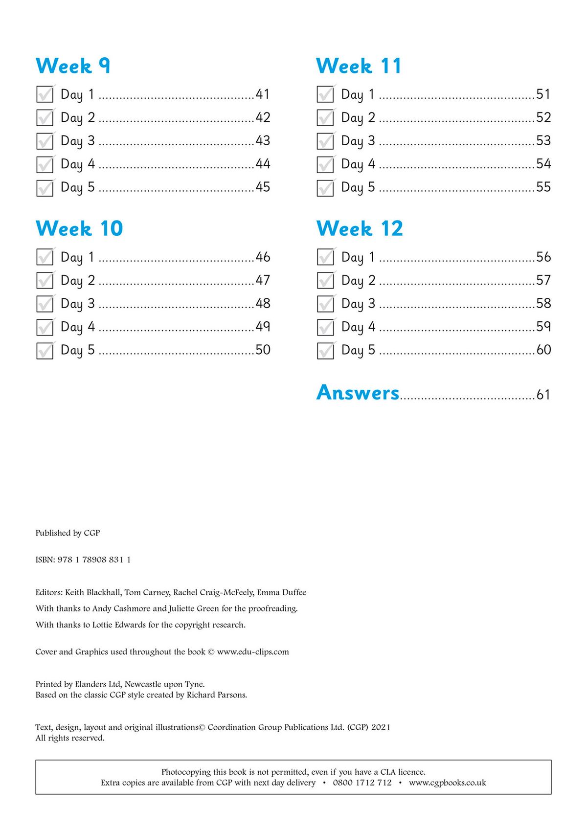 Contents page showing the 12-week spelling programme structure