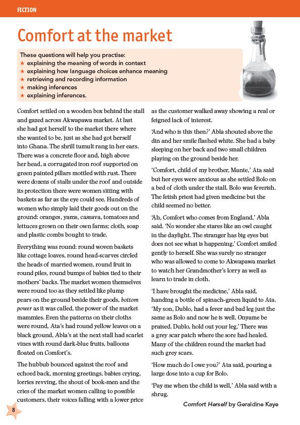 KS2 Achieve The Higher Score Reading SATs Workbook sample page showing fiction comprehension practice