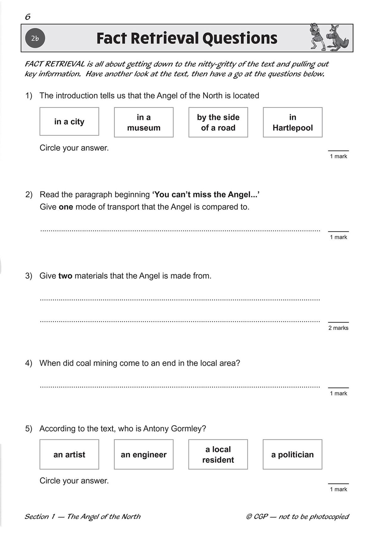 Fact retrieval questions page with multiple-choice and written answers