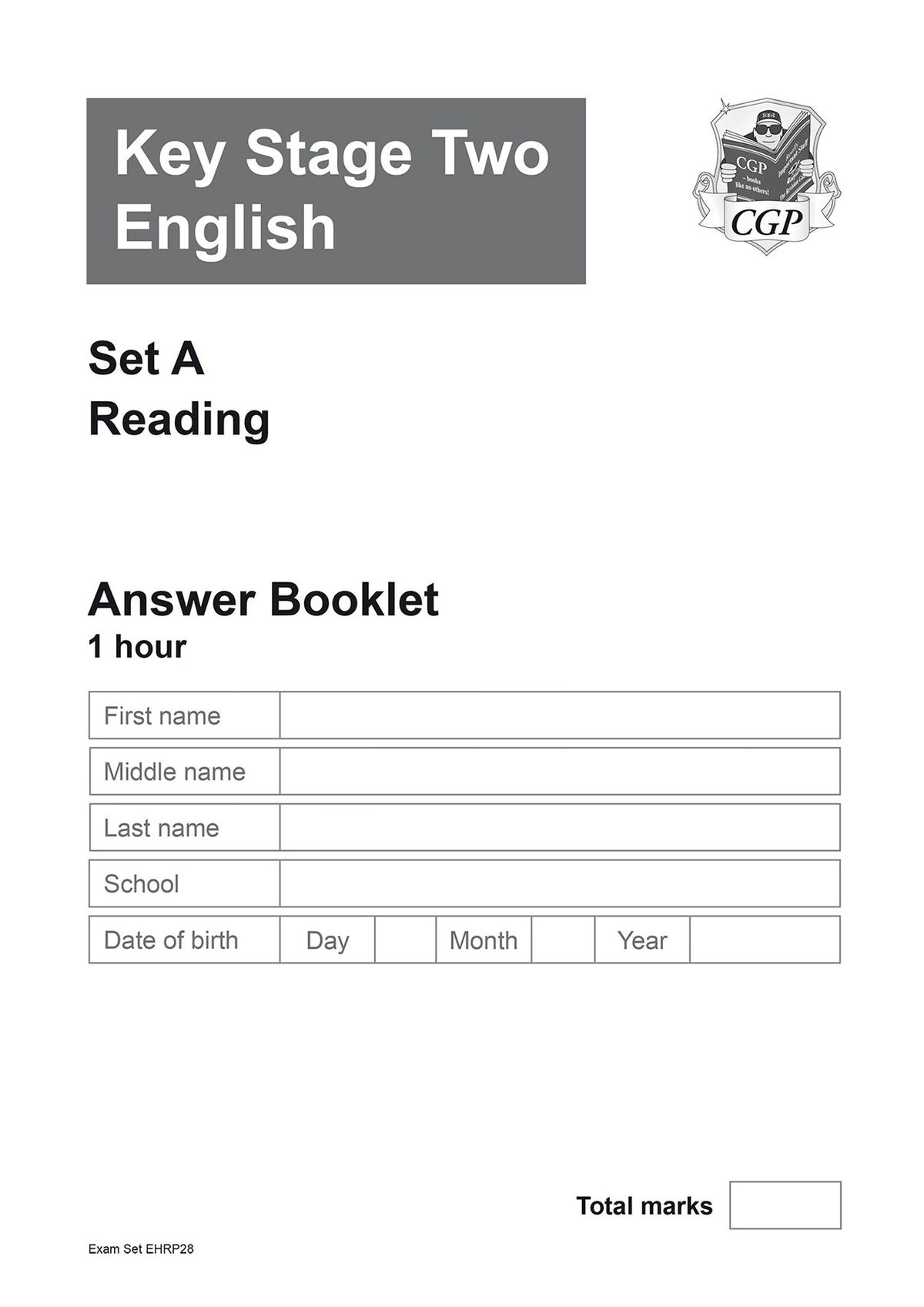Answer booklet cover for Key Stage Two English Set A Reading