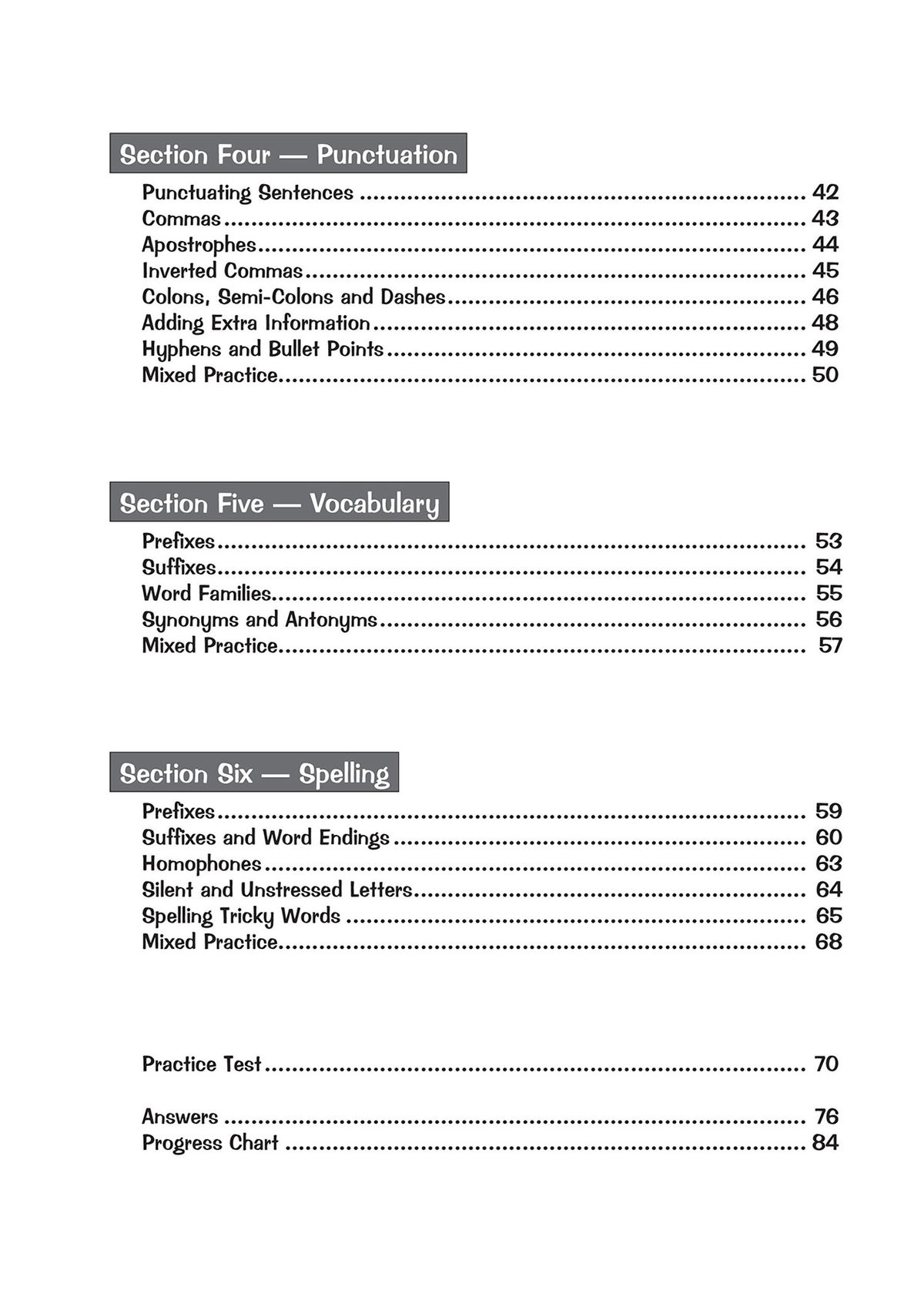 Contents pages from the KS2 English SATS Question Book Stretch showing topic coverage