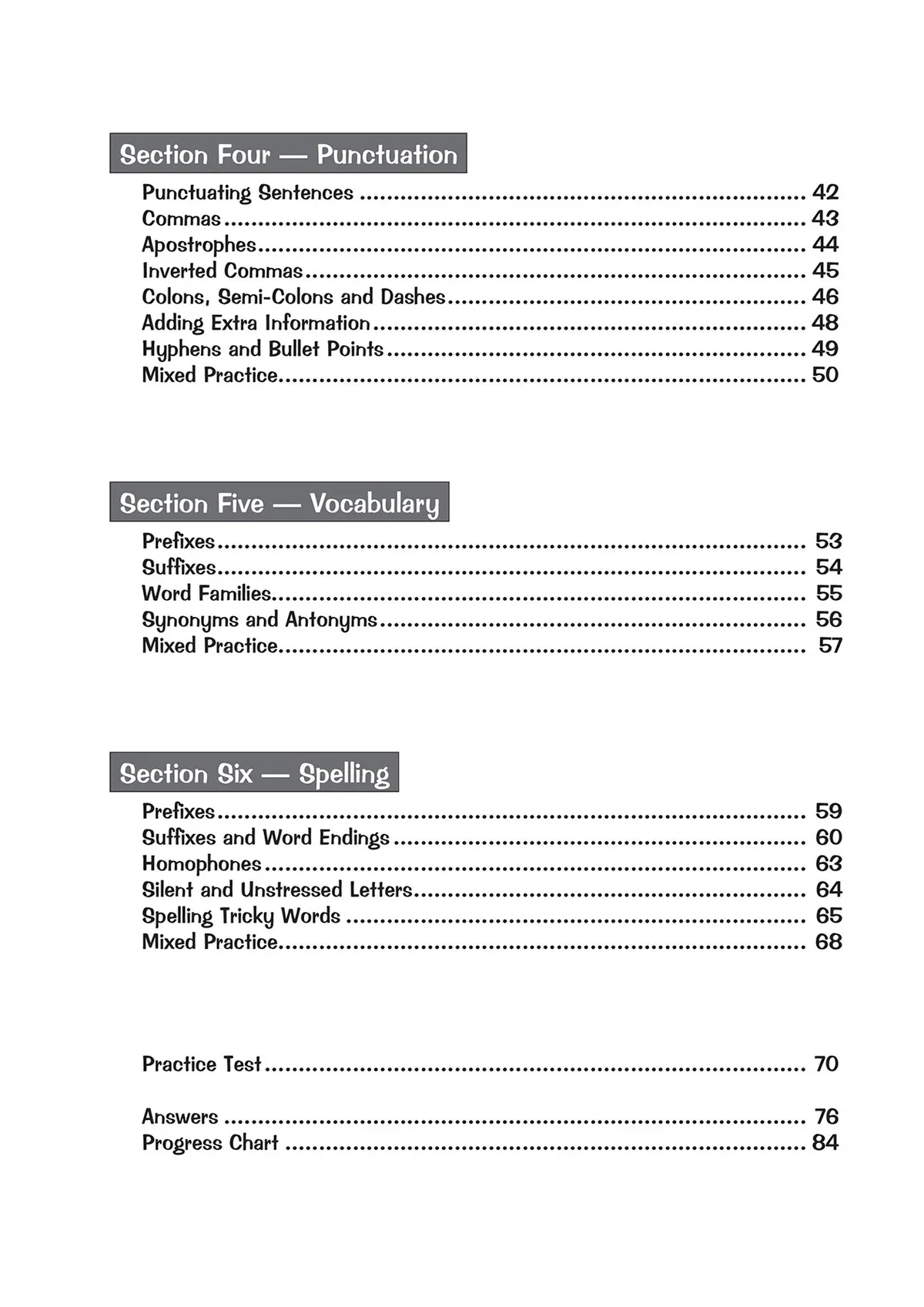 Contents pages from the KS2 English SATS Question Book Stretch showing topic coverage