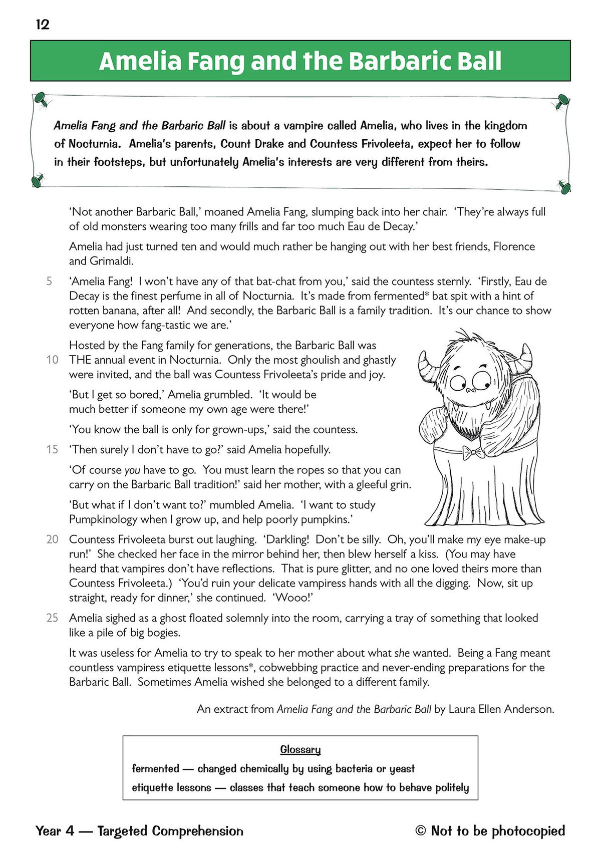 Sample text and comprehension questions from the Year 4 Reading Comprehension workbook