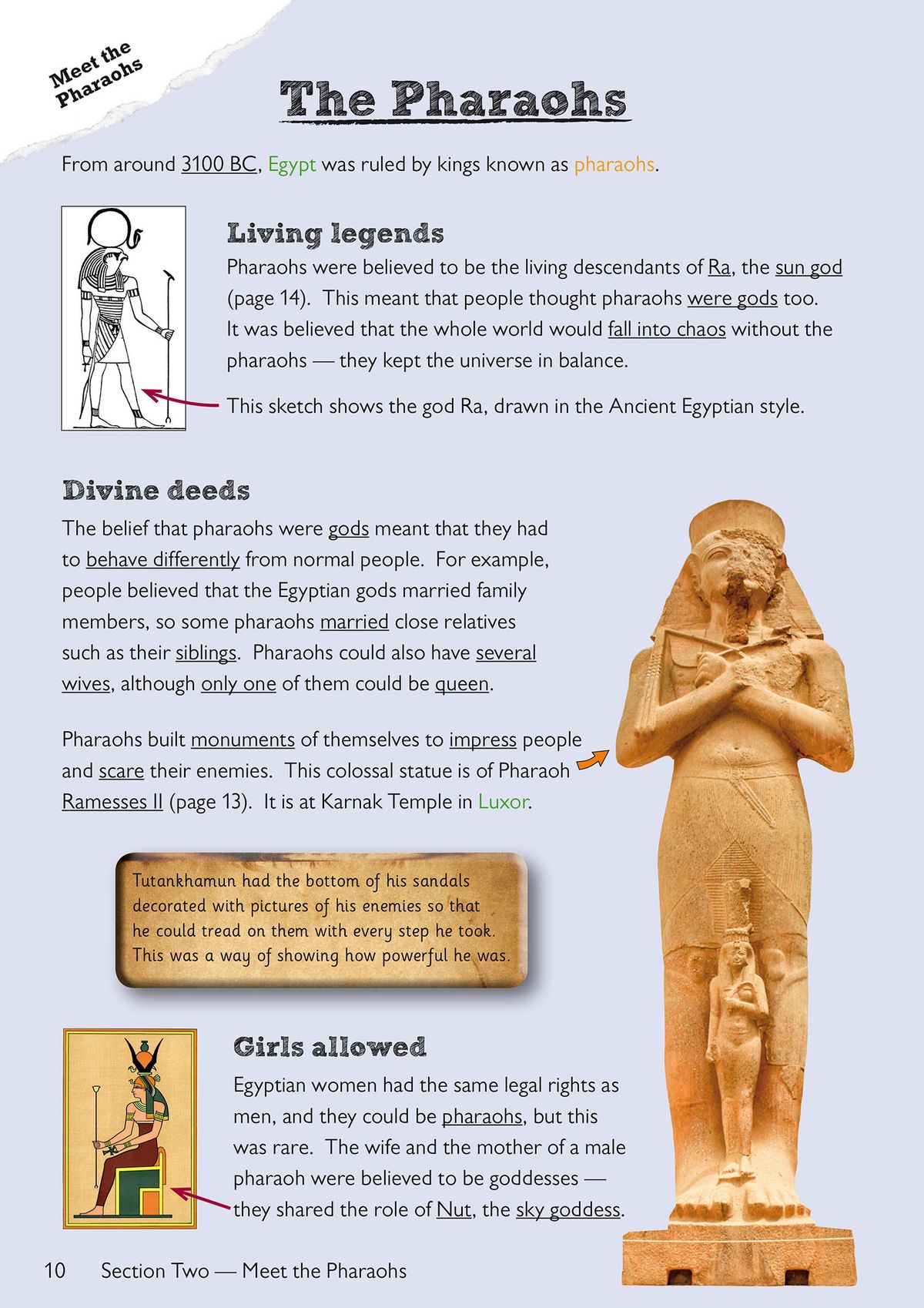 Page about pharaohs showing full-colour photographs and key facts