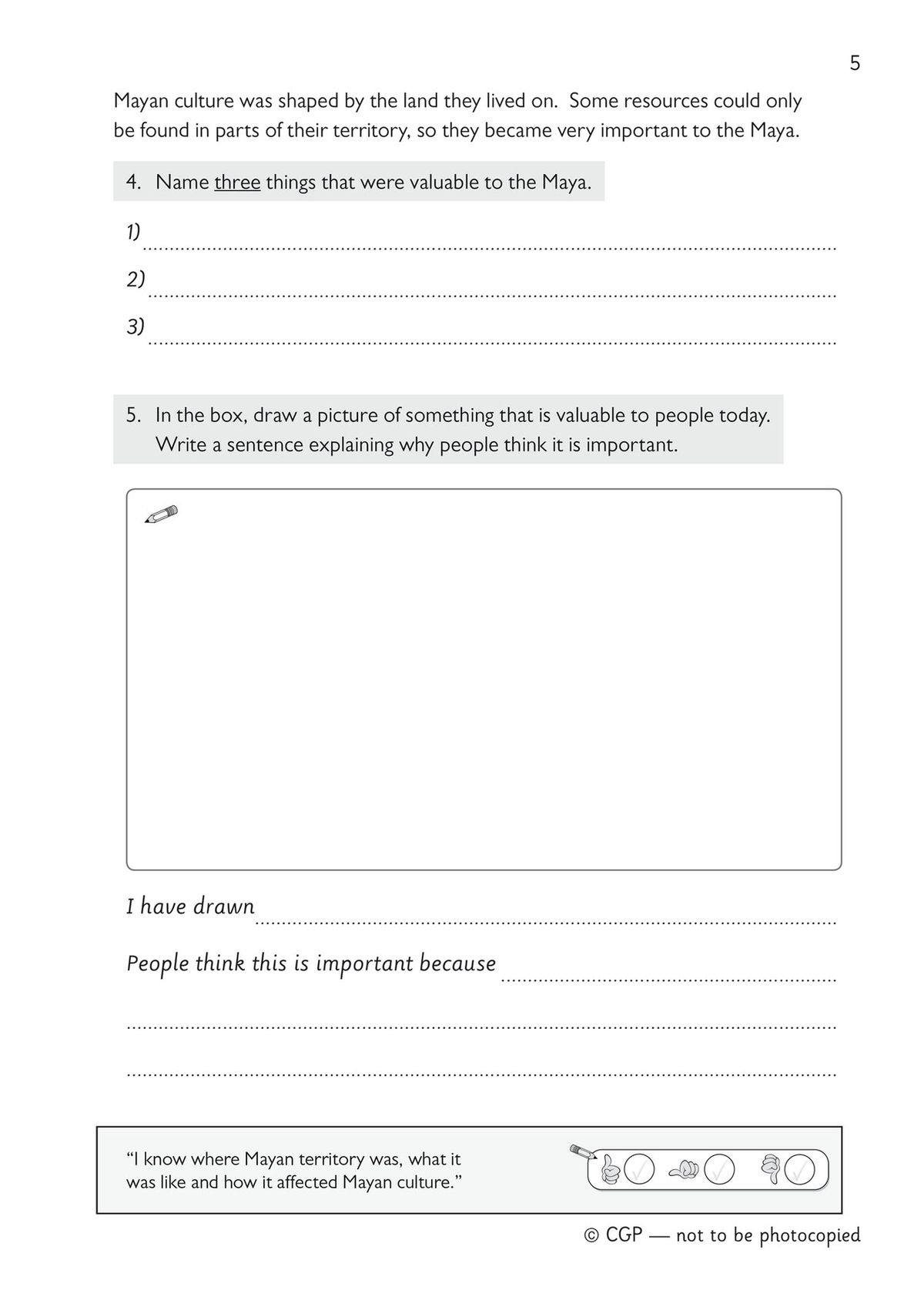 Activity page exploring Mayan riches and rainforest environment