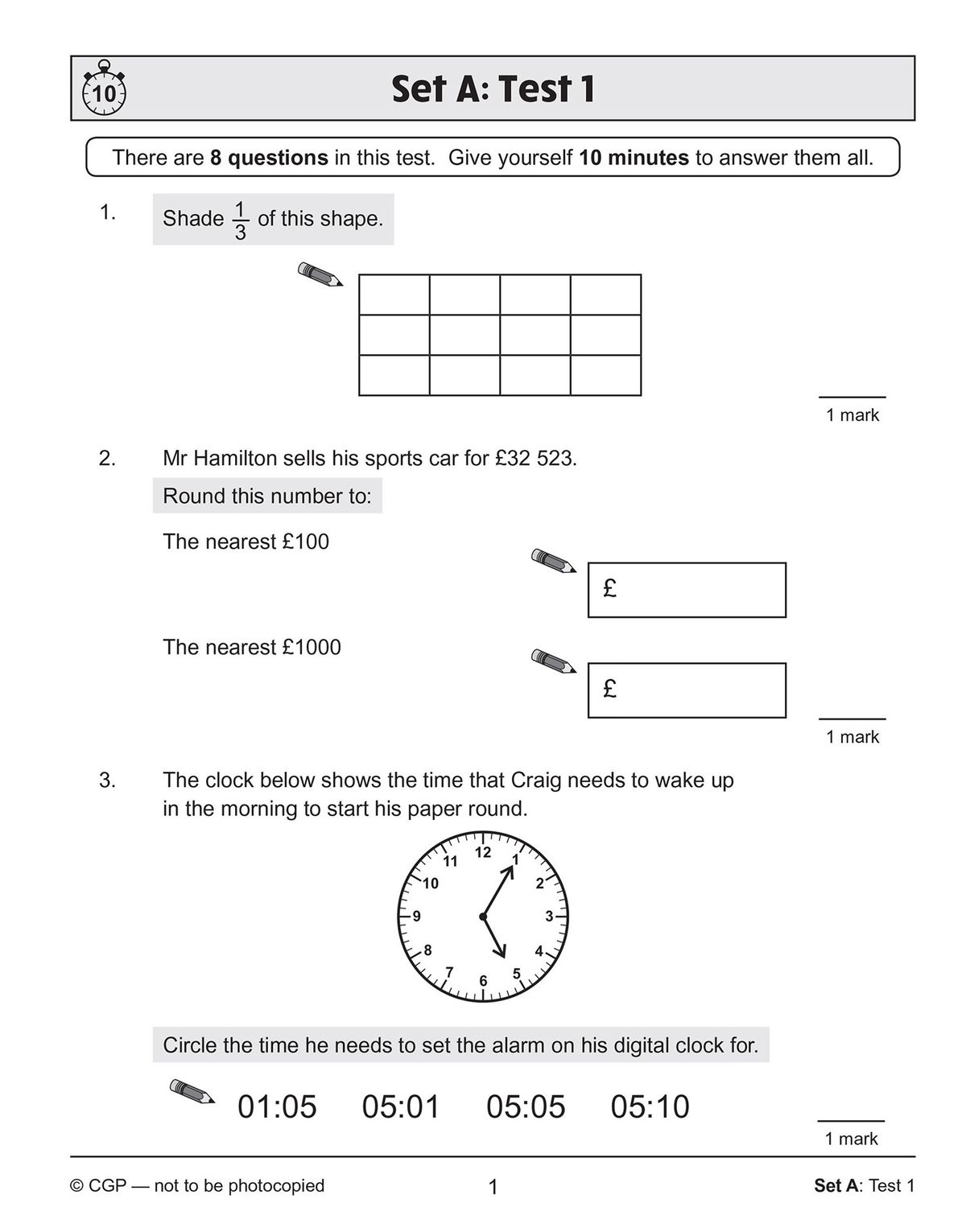 Test page featuring geometry reflection and a line graph interpretation task