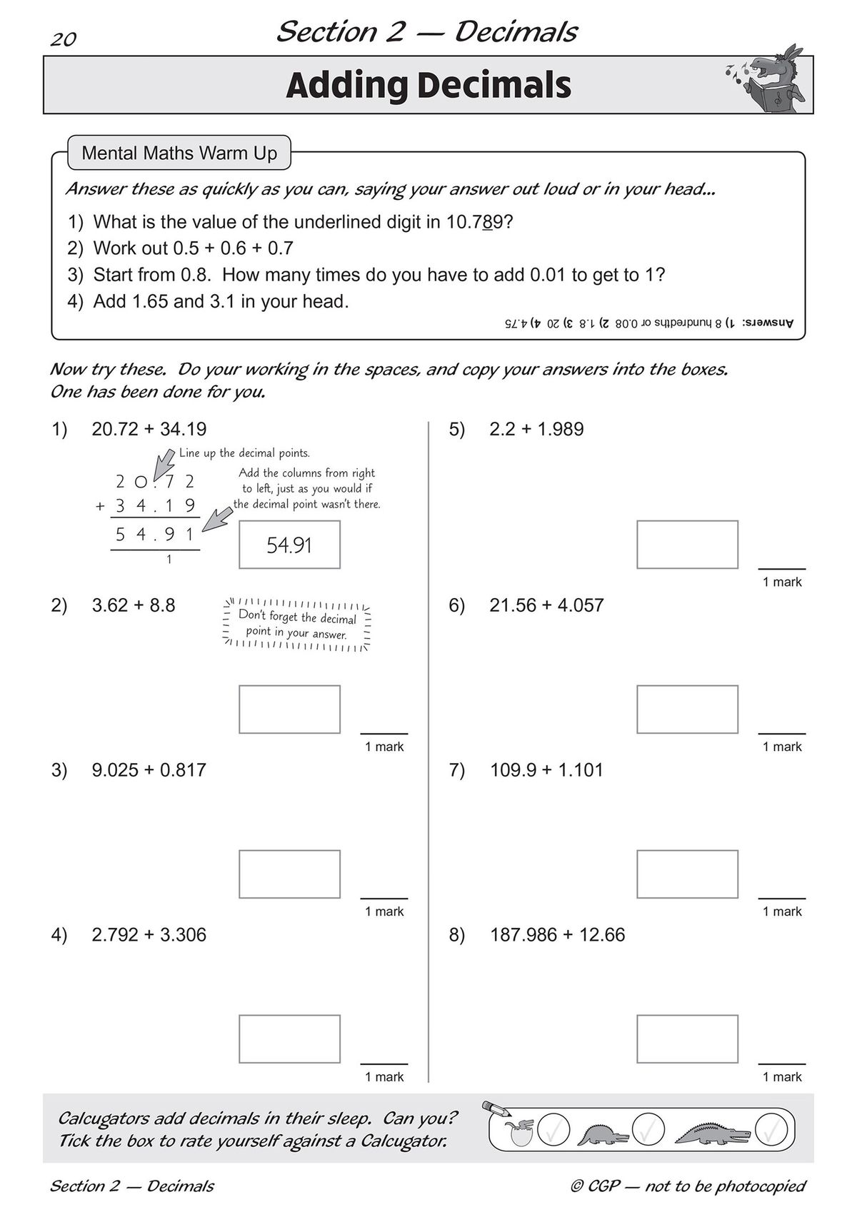 Page featuring multiplying with decimals exercises including multi-digit calculations
