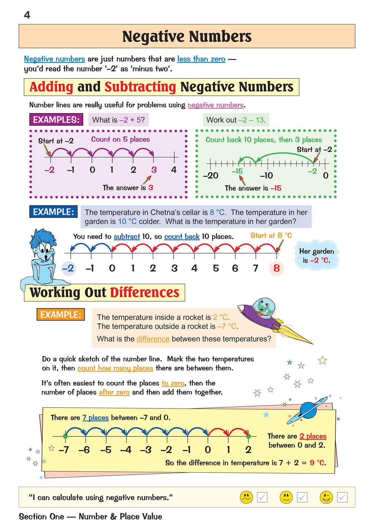 Inside pages showing ordering numbers and place value with colourful examples