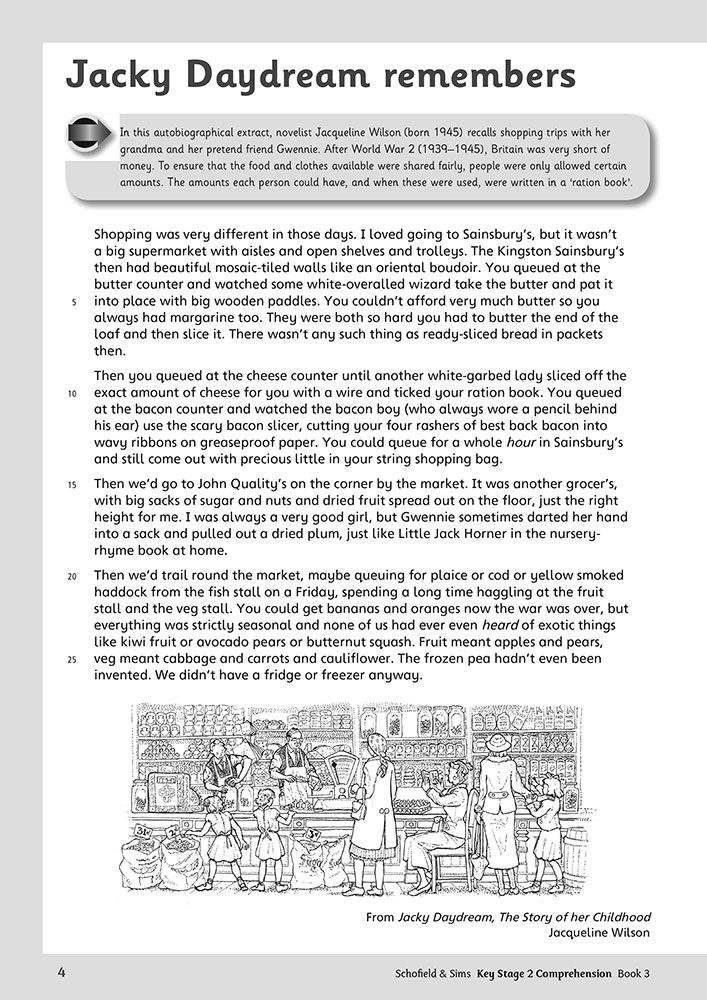 Sample page from the Jacqueline Wilson extract with comprehension questions