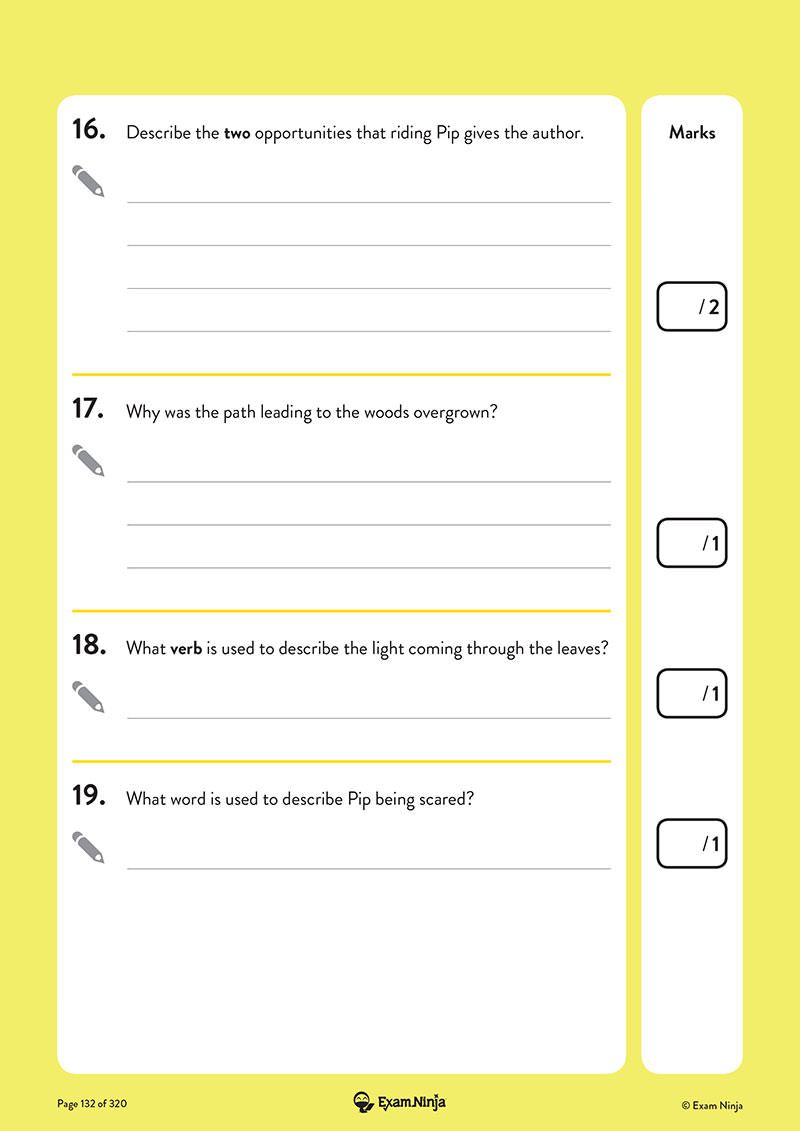 Sample pages from the KS2 Reading comprehension paper showing varied question types