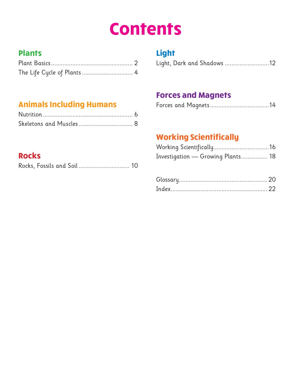 Sample page on Light, Dark and Shadows with diagrams and clear explanations