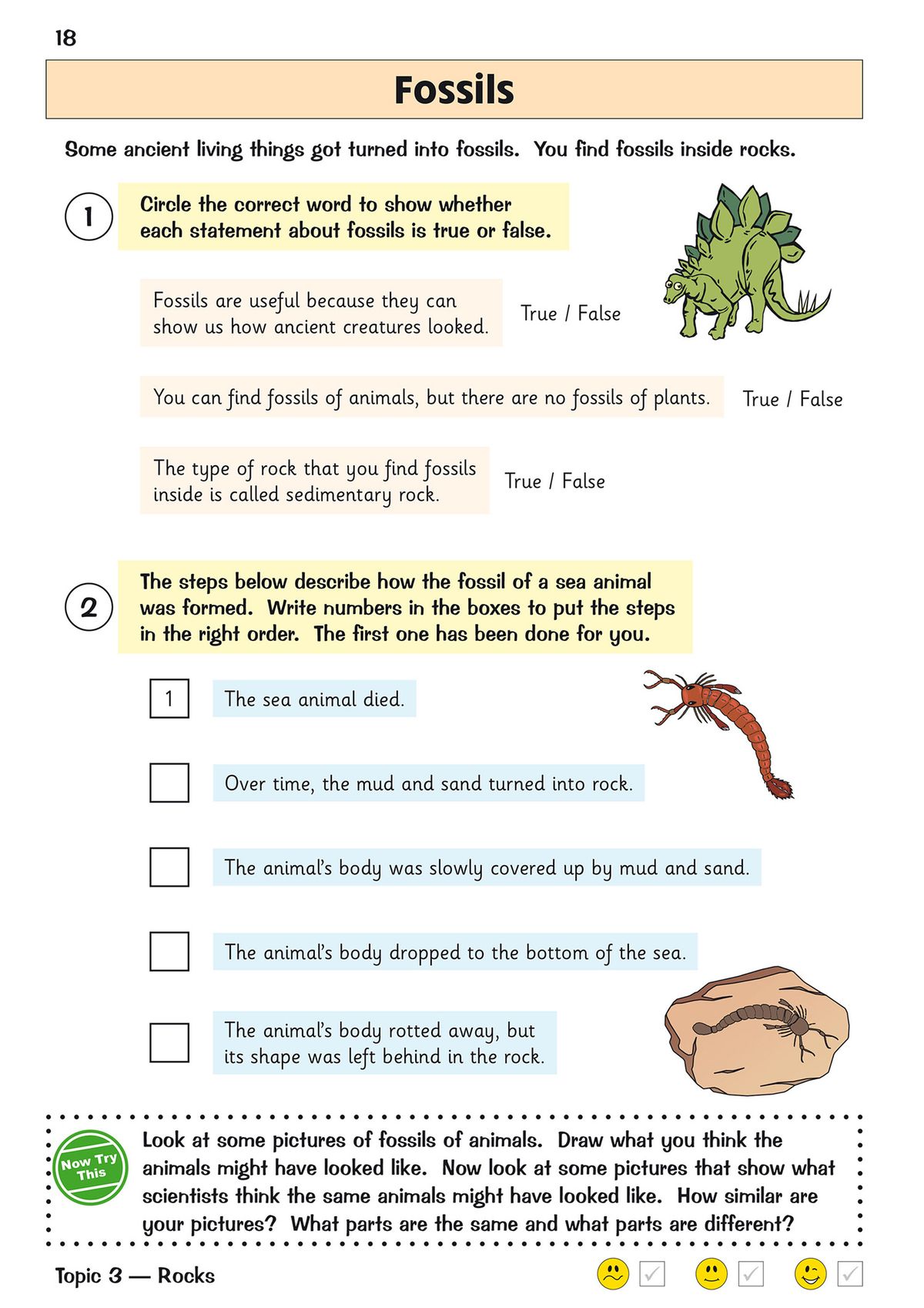 Inside page showing soil topic with fill-in-the-gap questions and a practical investigation about water drainage