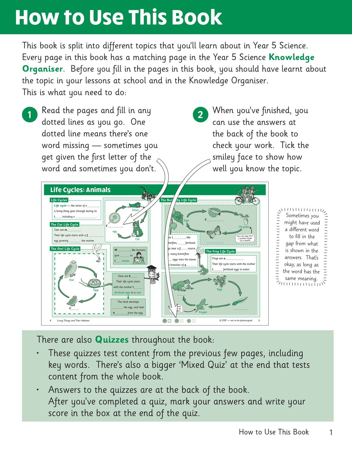 Instructions page showing how to use the Year 5 Science Knowledge Retriever