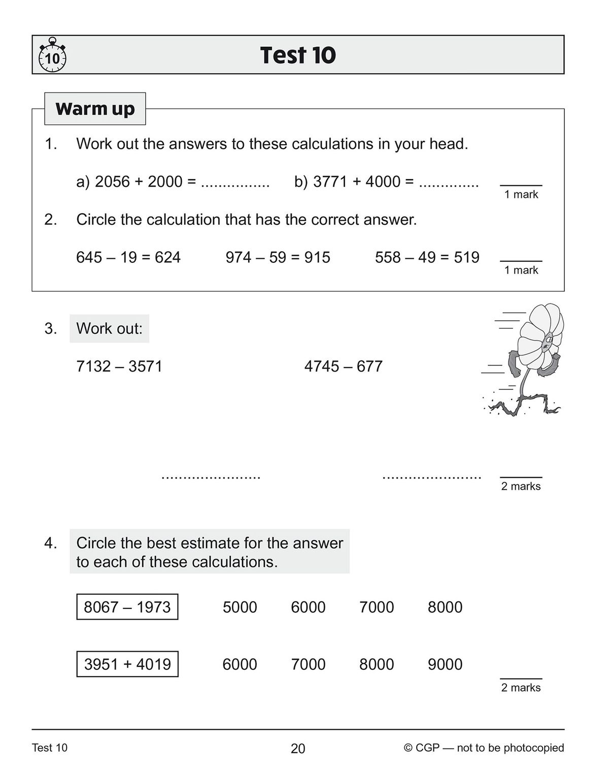 Sample test page showing warm-up and problem-solving questions