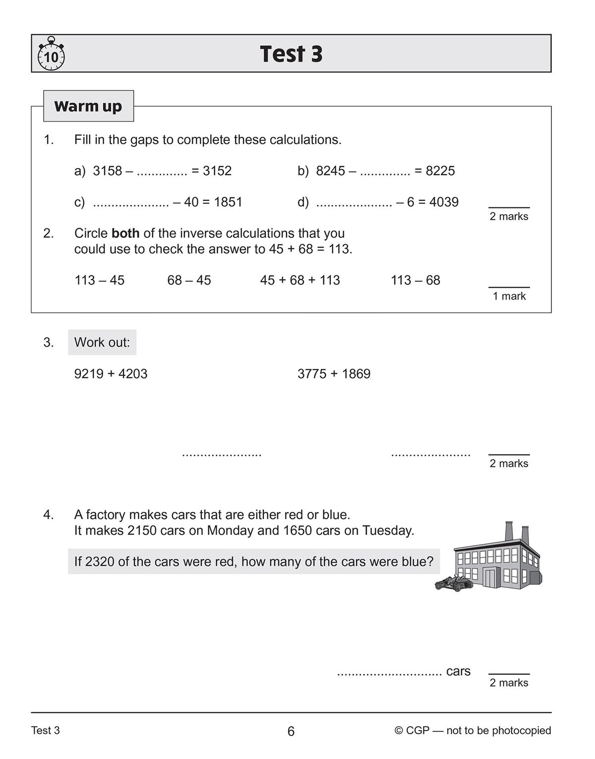 Test page featuring word problems involving addition and subtraction with decimals