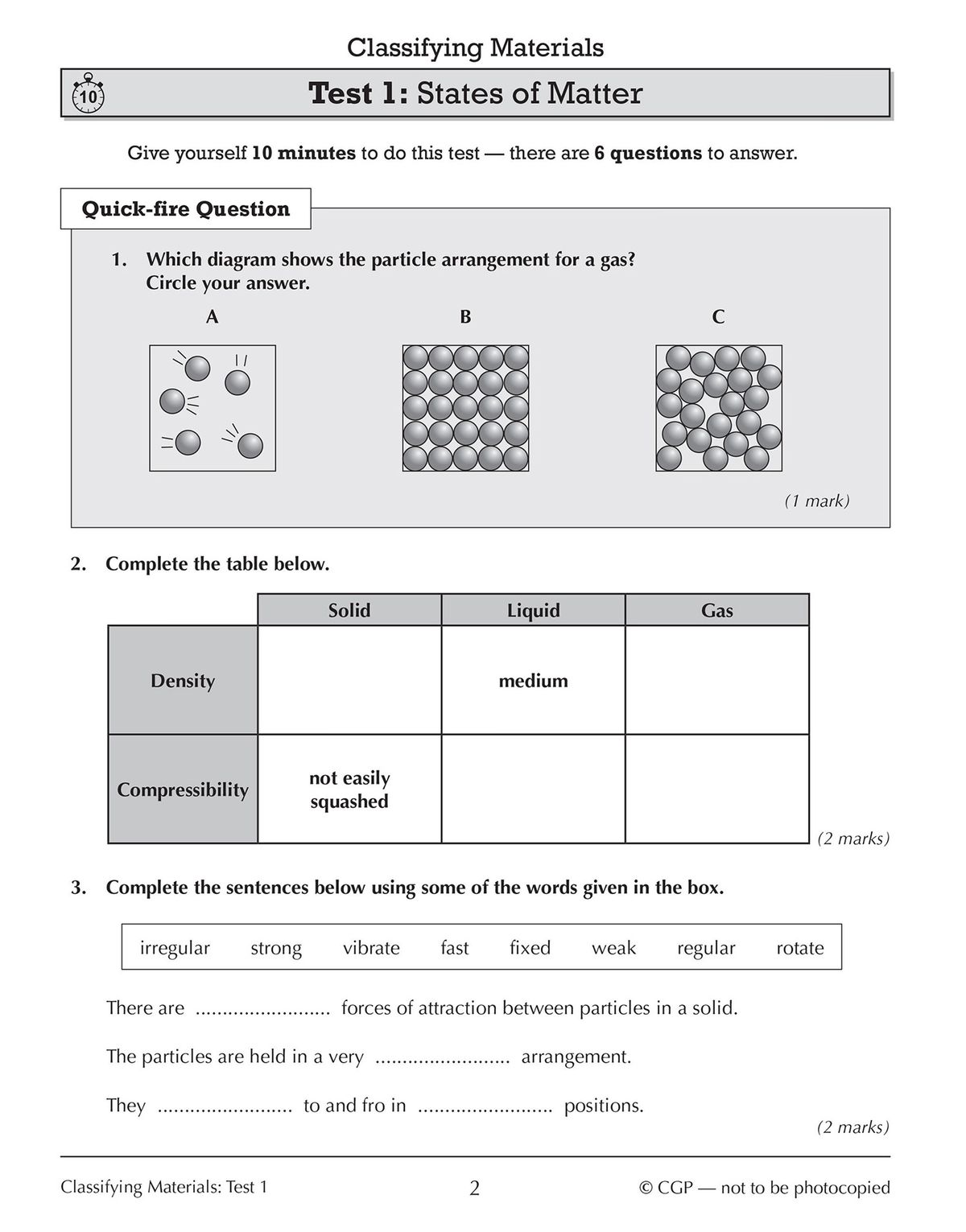 Another test page on States of Matter with matching and sentence completion tasks