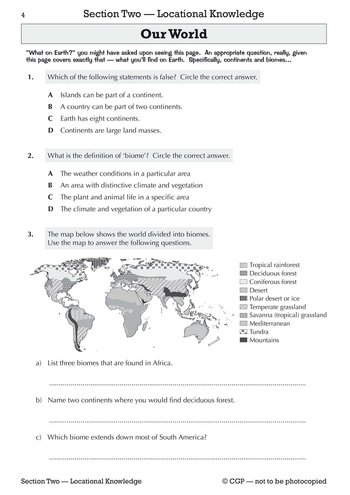 Sample page showing geographical skills questions on reading graphs and charts