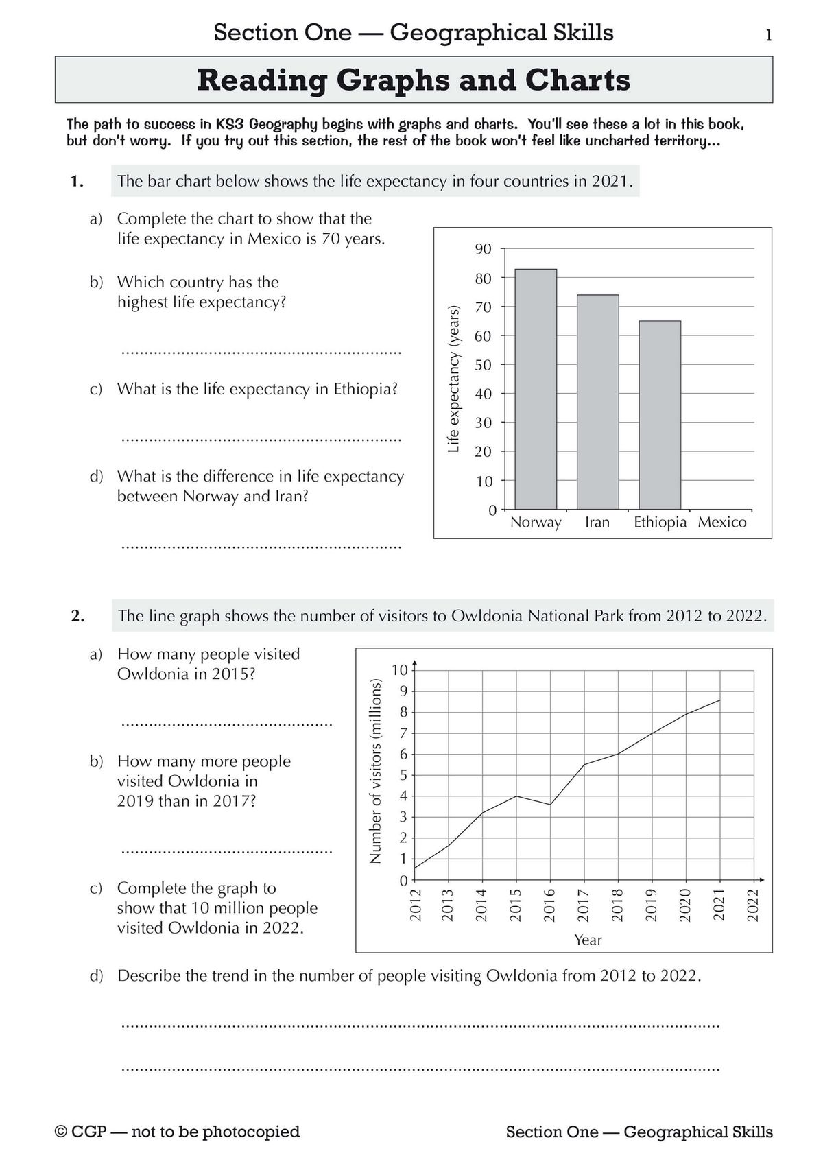 Sample page on locational knowledge showing world biomes map and related questions