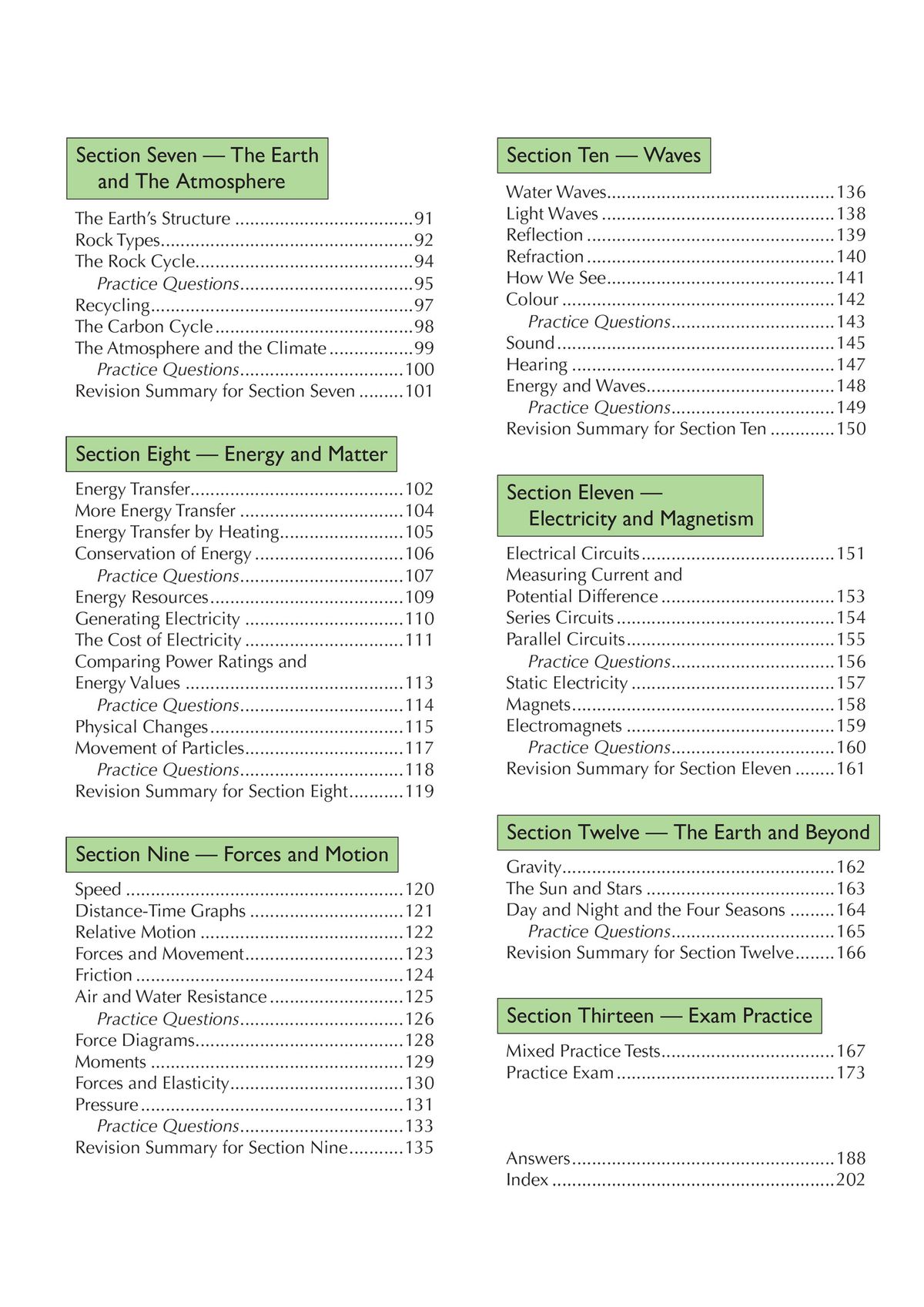 Contents page showing KS3 Science topics organised into clear sections