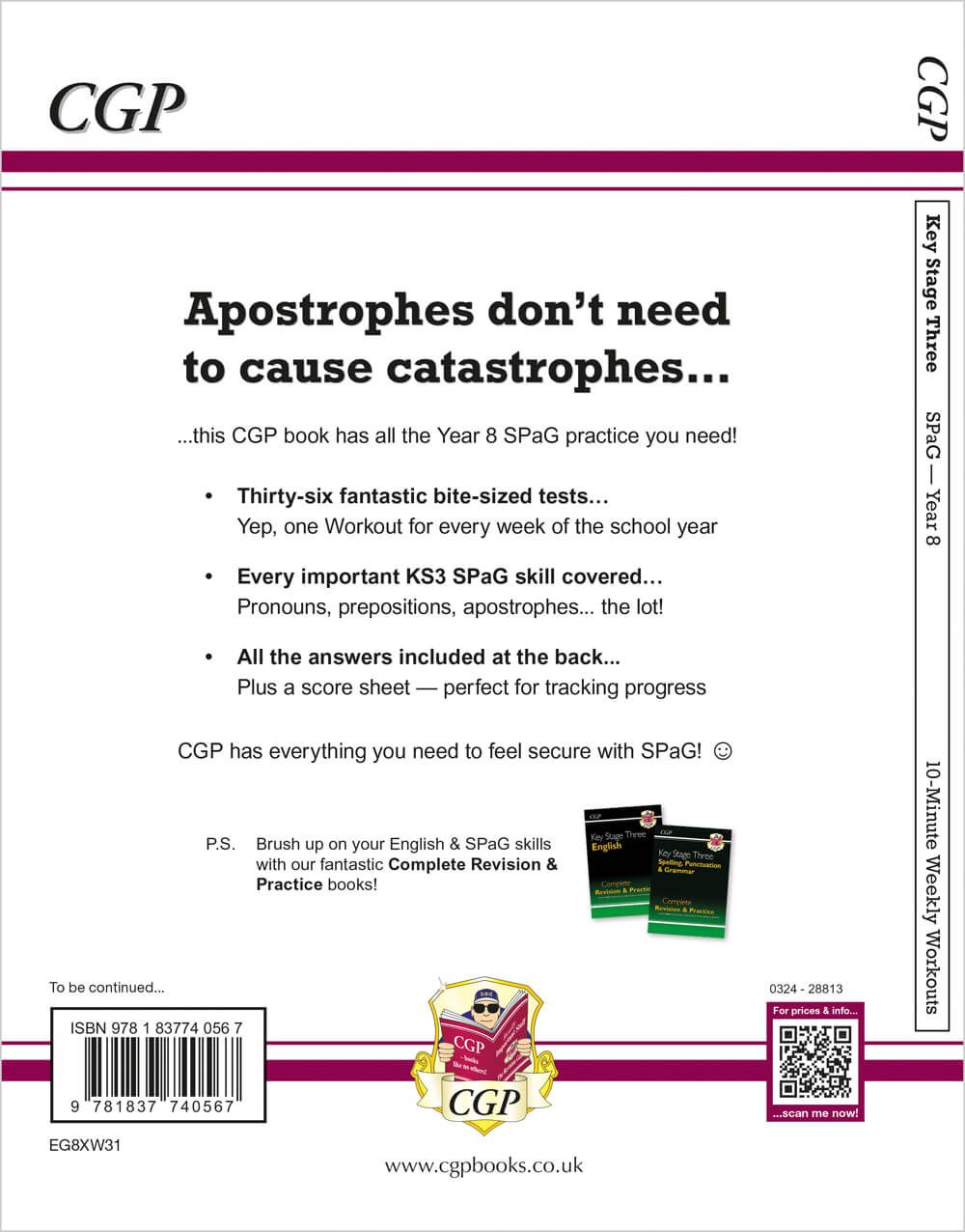 Sample workout page showing punctuation and grammar exercises