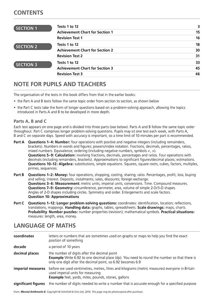 Inside page of Mental Arithmetic Book 6 showing advanced problem-solving questions