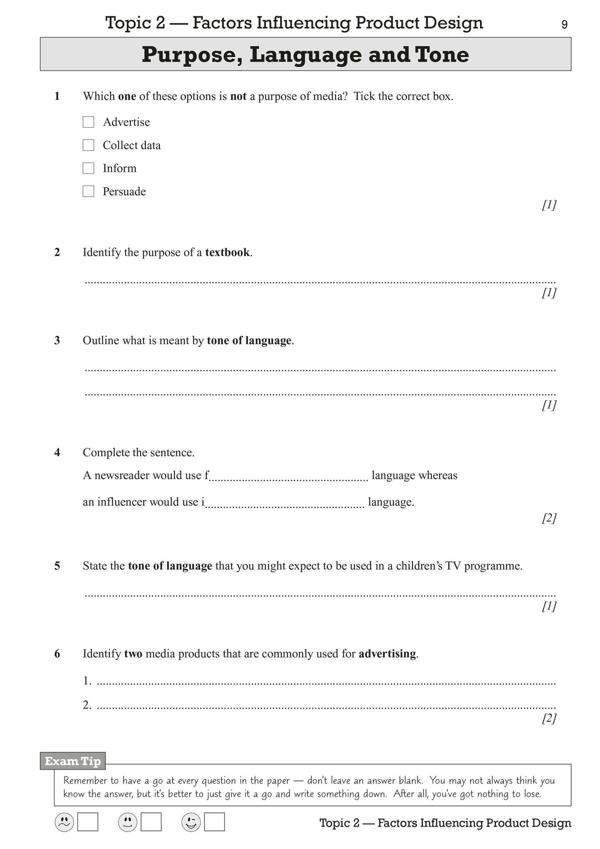 Sample exam-style question page with exam tip box