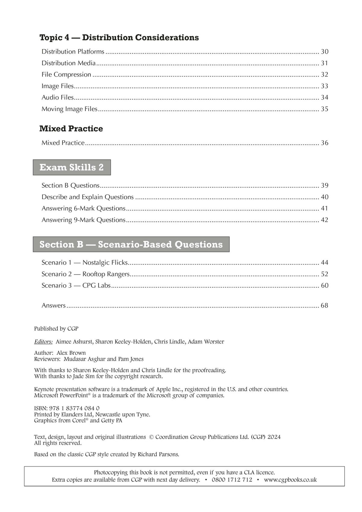 Contents page showing topic structure and exam skills sections