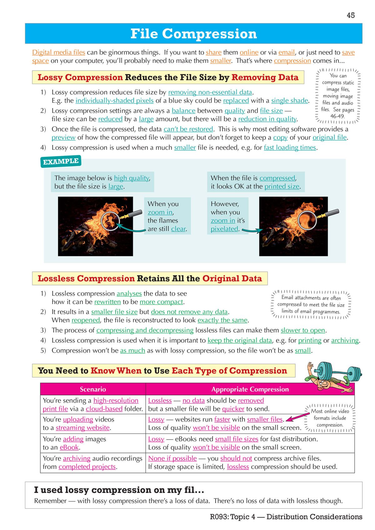Sample page showing file compression study notes with visual examples