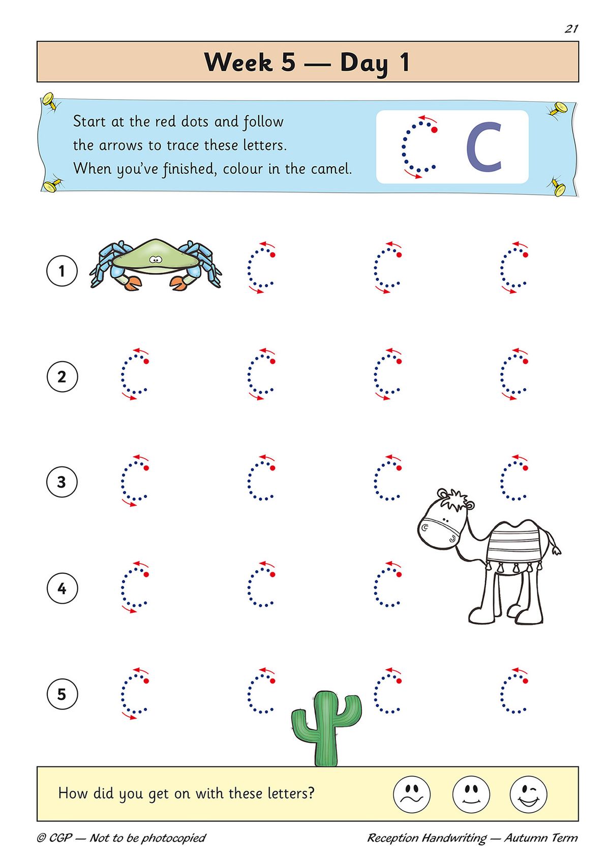 Autumn term weekly schedule showing tick-boxes for daily handwriting practice