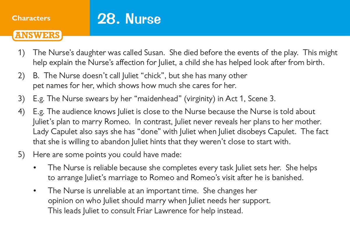 Sample card showing the Nurse character questions and detailed answers