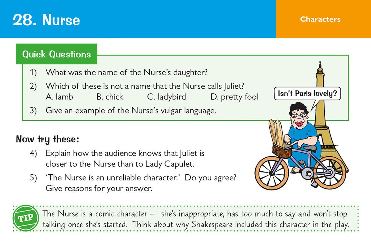 Front of a Nurse character card showing quick questions and harder analytical tasks