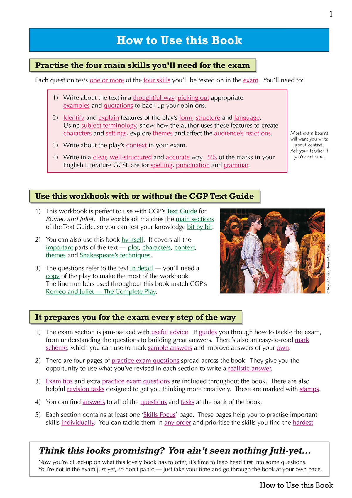 Introduction page explaining how to use the Romeo and Juliet workbook