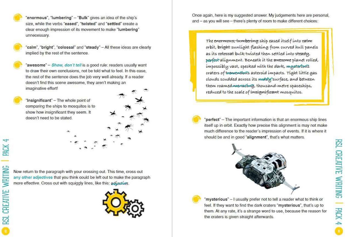 Sample pages demonstrating effective word choice and technique for improving sentence quality