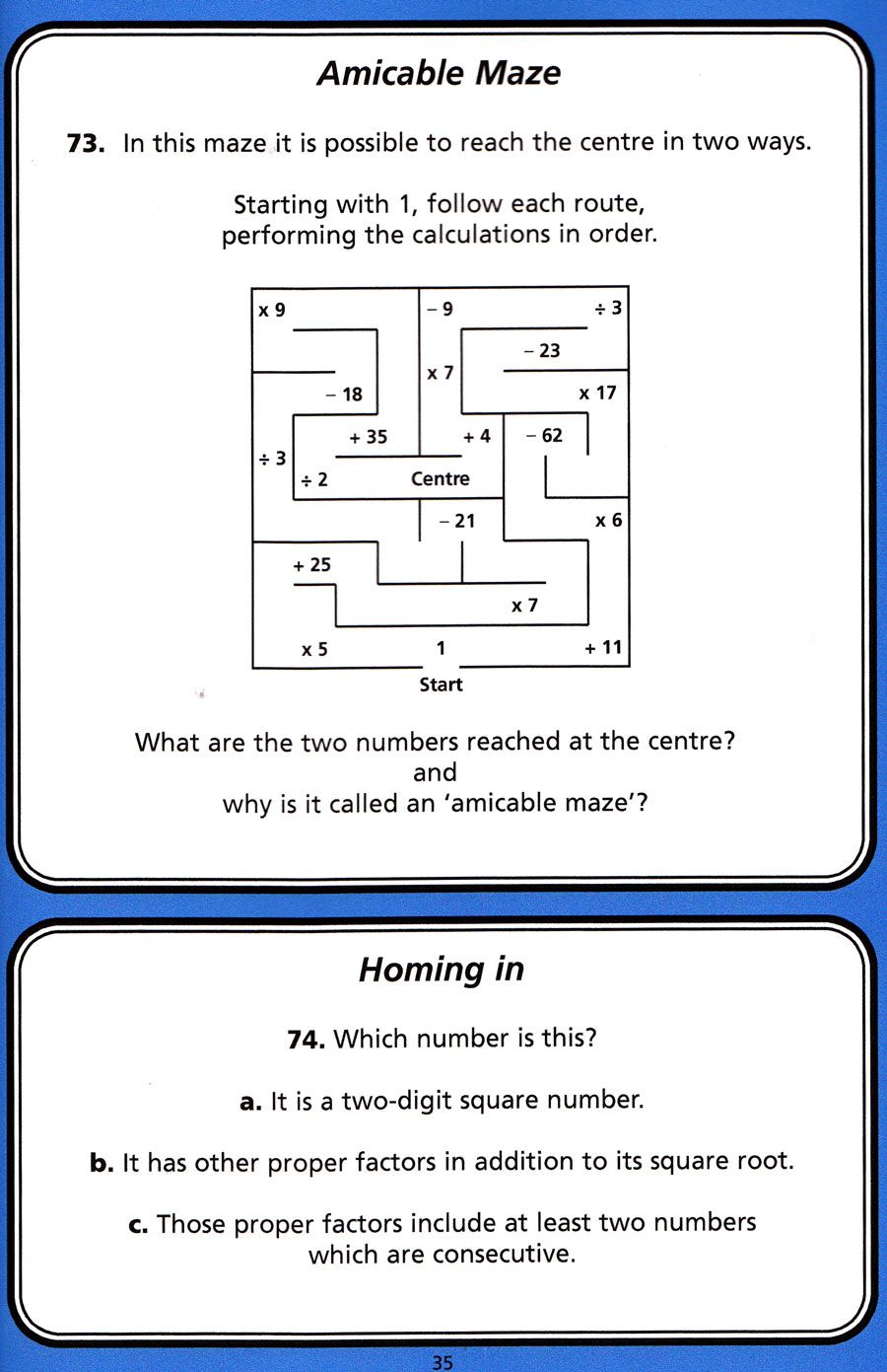 Sample puzzle pages from The Number Detective showing mathematical clues and problem-solving challenges