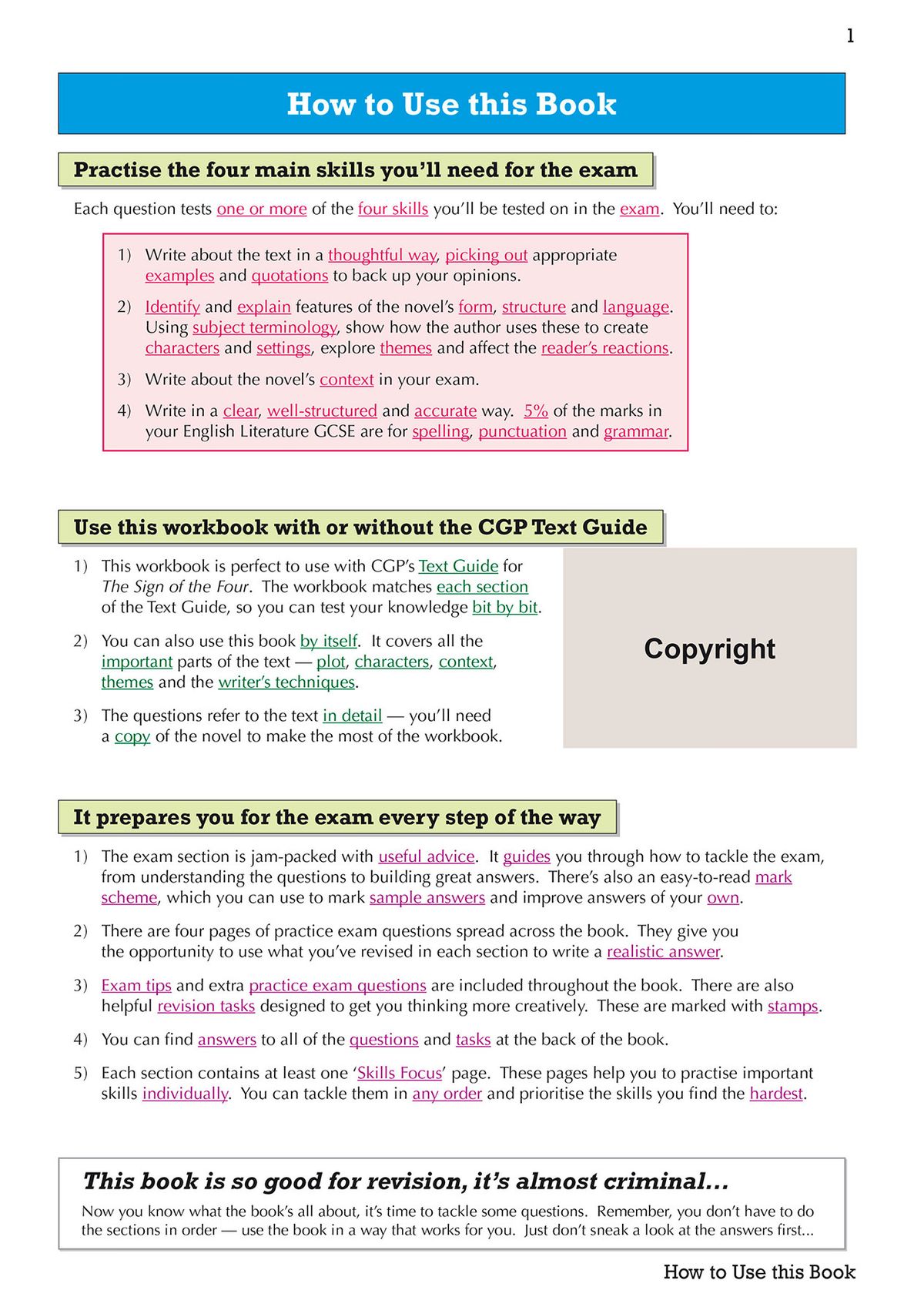 Introduction page explaining how to use the workbook and the four key exam skills
